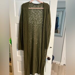 Ambiance Sage Green knit open duster sweater coat. Poly/rayon blend